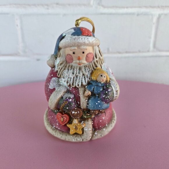 Vintage Christmas Holiday Santa Bell Ceramic Tree Ornament Classic Santa & Toys - Picture 5 of 8